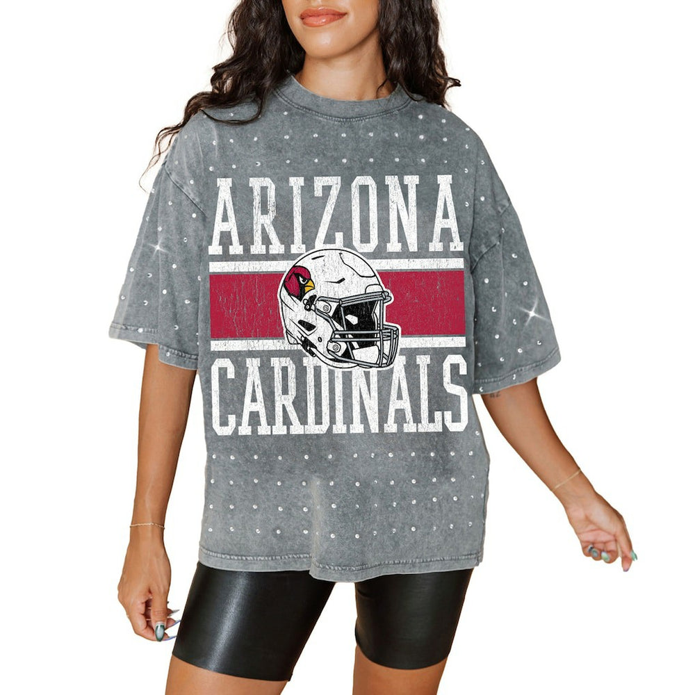 Arizona Cardinals Gameday Couture Women's Oversized Mini Rhinestone Classic T-Shirt - Gray on sale