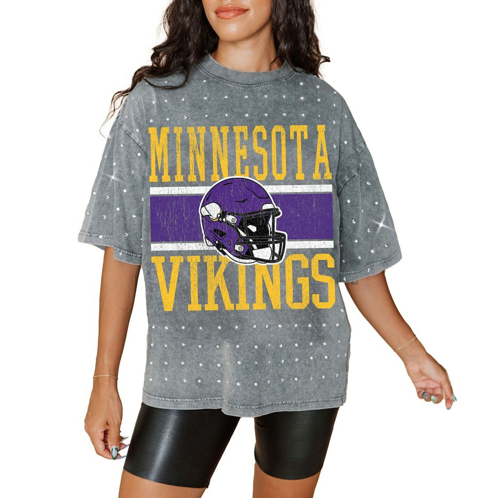Minnesota Vikings Gameday Couture Women's Oversized Mini Rhinestone Classic T-Shirt - Gray online