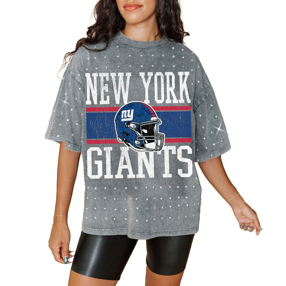 New York Giants Gameday Couture Women's Oversized Mini Rhinestone Classic T-Shirt - Gray online