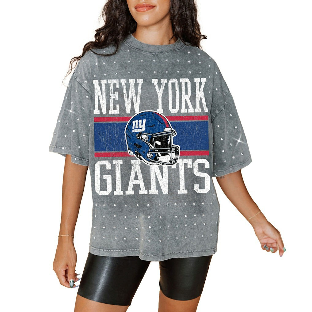 New York Giants Gameday Couture Women's Oversized Mini Rhinestone Classic T-Shirt - Gray online