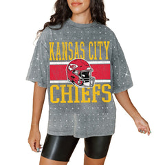 Kansas City Chiefs Gameday Couture Women's Oversized Mini Rhinestone Classic T-Shirt - Gray sale
