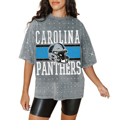 Carolina Panthers Gameday Couture Women's Oversized Mini Rhinestone Classic T-Shirt - Gray discount