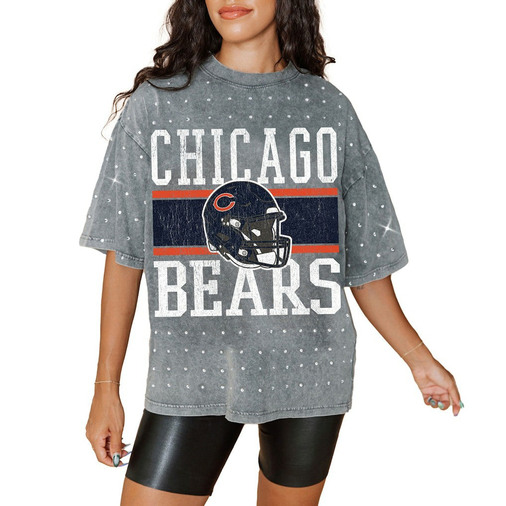 Chicago Bears Gameday Couture Women's Oversized Mini Rhinestone Classic T-Shirt - Gray cheap