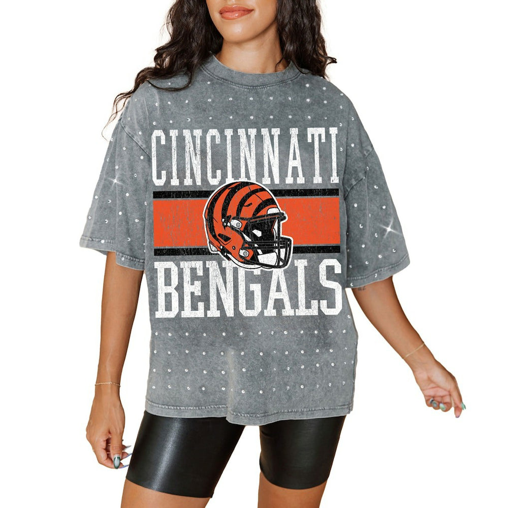Cincinnati Bengals Gameday Couture Women's Oversized Mini Rhinestone Classic T-Shirt - Gray online