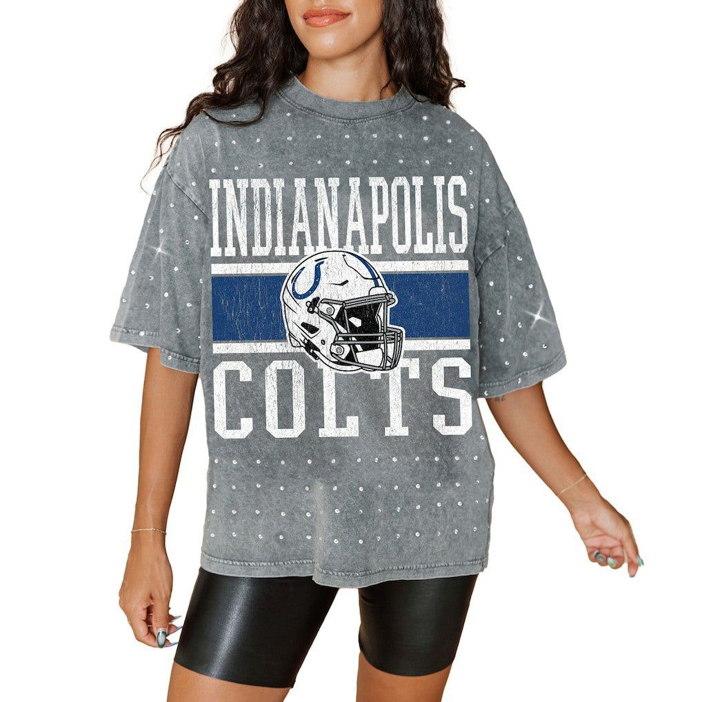 Indianapolis Colts Gameday Couture Women's Oversized Mini Rhinestone Classic T-Shirt - Gray outlet