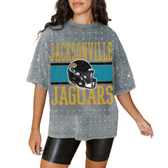 Jacksonville Jaguars Gameday Couture Women's Oversized Mini Rhinestone Classic T-Shirt - Gray discount