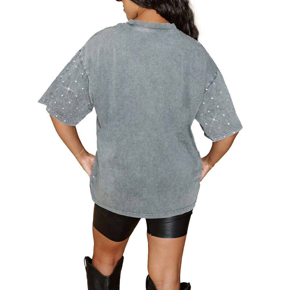 Jacksonville Jaguars Gameday Couture Women's Oversized Mini Rhinestone Classic T-Shirt - Gray discount