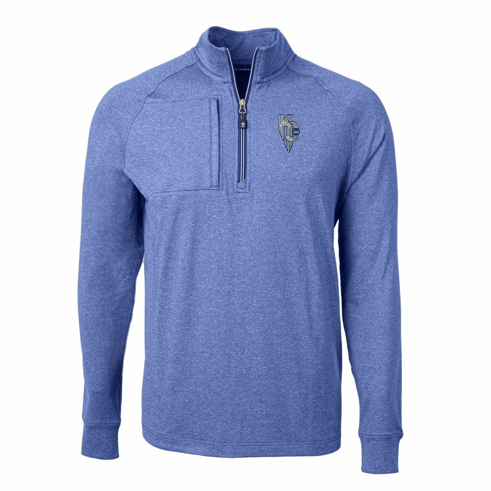 Kansas City Royals Cutter & Buck Adapt Eco Knit Heather Quarter-Zip Pullover Top - Heather Blue