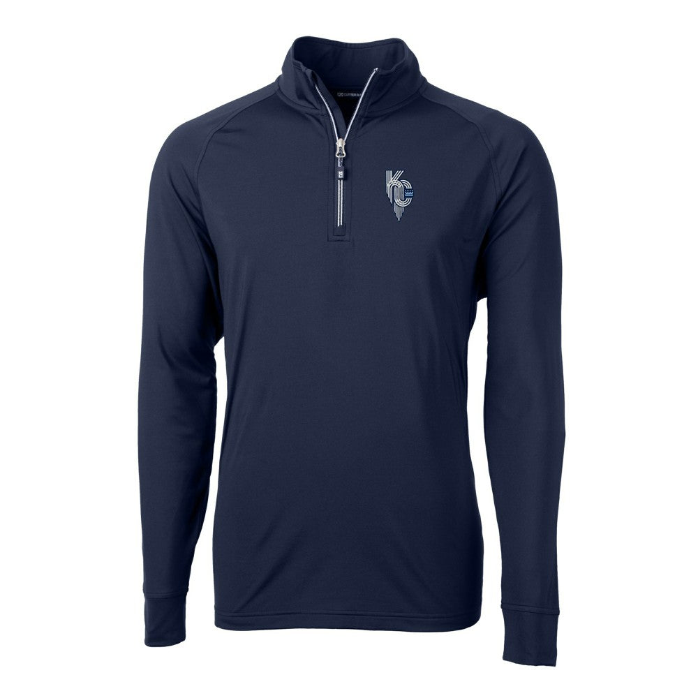 Kansas City Royals Cutter & Buck Adapt Eco Knit Stretch Recycled Quarter-Zip Pullover Top - Navy