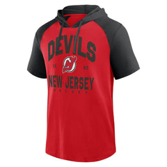 New Jersey Devils Logo Athletic Prime Raglan Short Sleeve Pullover Hoodie Red