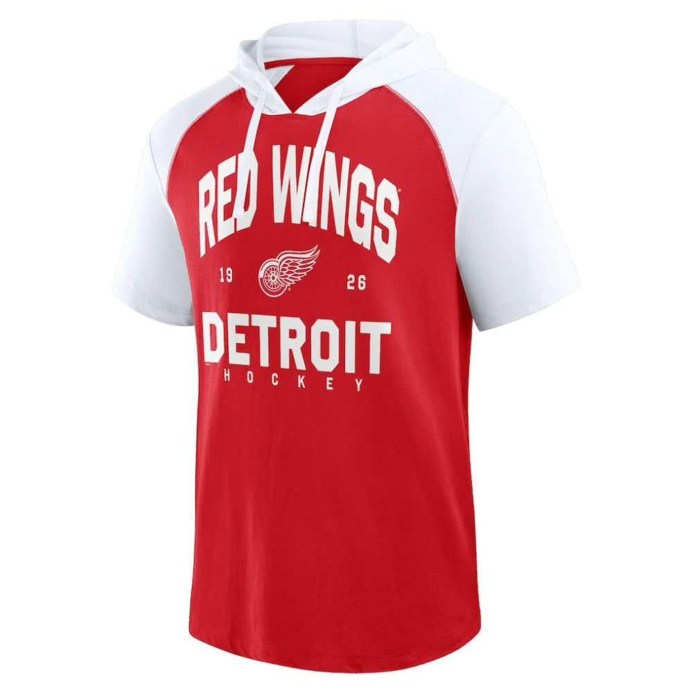 Detroit Red Wings Logo Athletic Prime Raglan Short Sleeve Pullover Hoodie Red