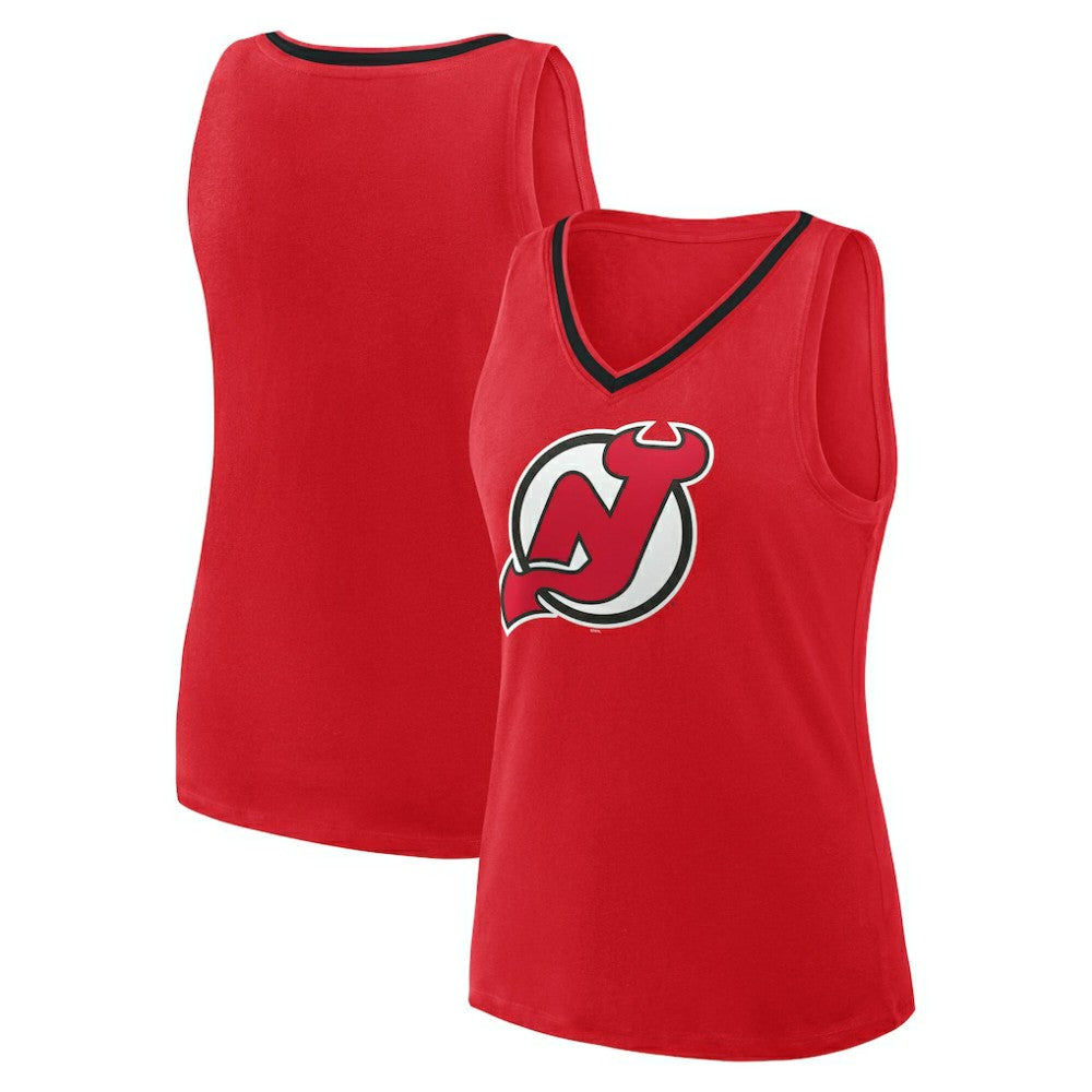 New Jersey Devils Logo Athletic Women's Stellar Win V-Neck Tank Top Red