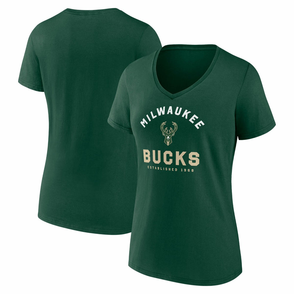 Milwaukee Bucks Logo Athletic Women's Unrivaled V-Neck T-Shirt - Hunter Green online