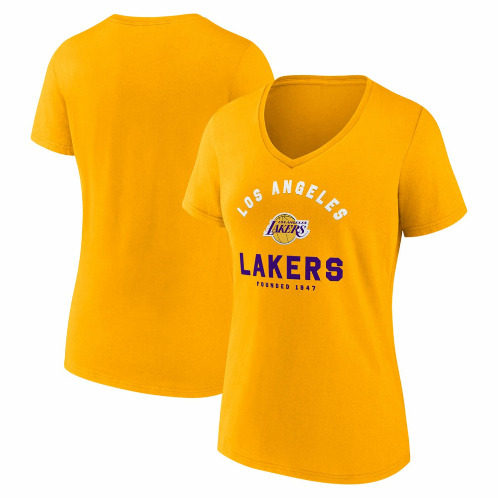 Los Angeles Lakers Logo Athletic Women's Unrivaled V-Neck T-Shirt - Gold cheap