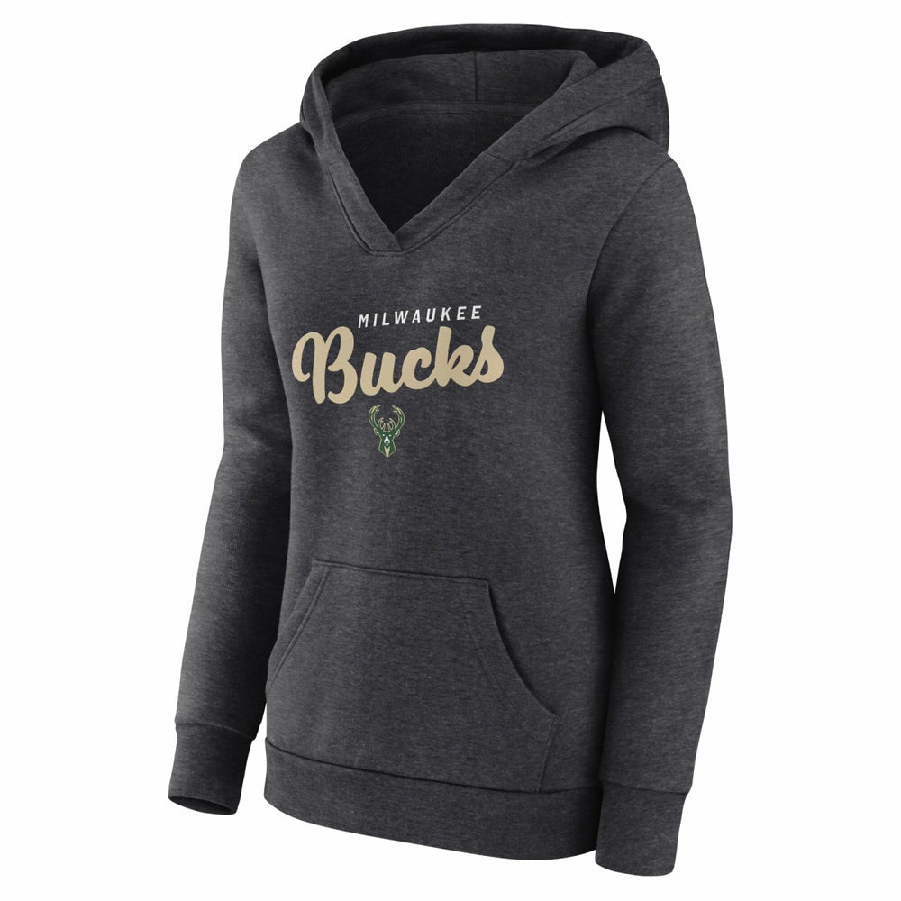 Milwaukee Bucks Logo Athletic Women's Triumphant V-Neck Pullover Hoodie - Heather Charcoal discount