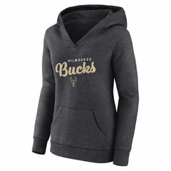 Milwaukee Bucks Logo Athletic Women's Triumphant V-Neck Pullover Hoodie - Heather Charcoal discount