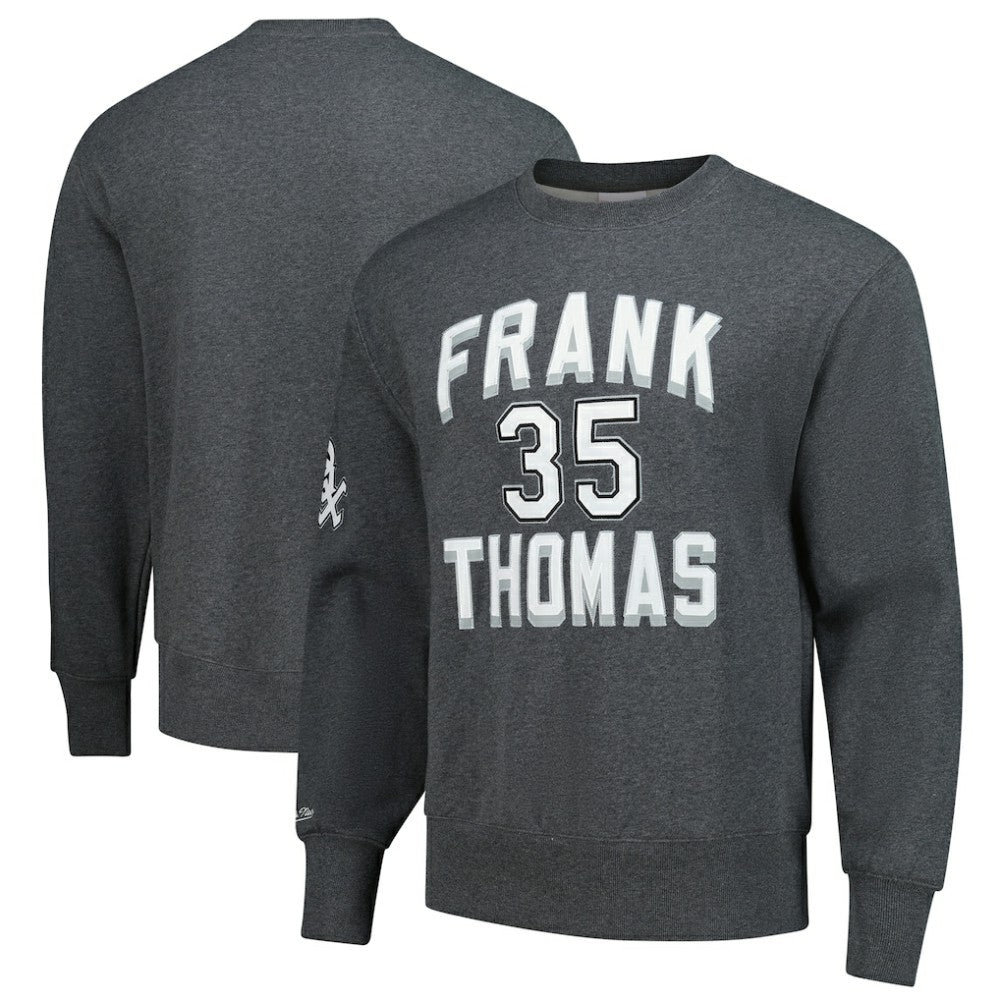 Frank Thomas Chicago White Sox Legends Collection Vintage Logo Name & Number Fleece Pullover Sweatshirt - Heather Charcoal | Mitchell & Ness