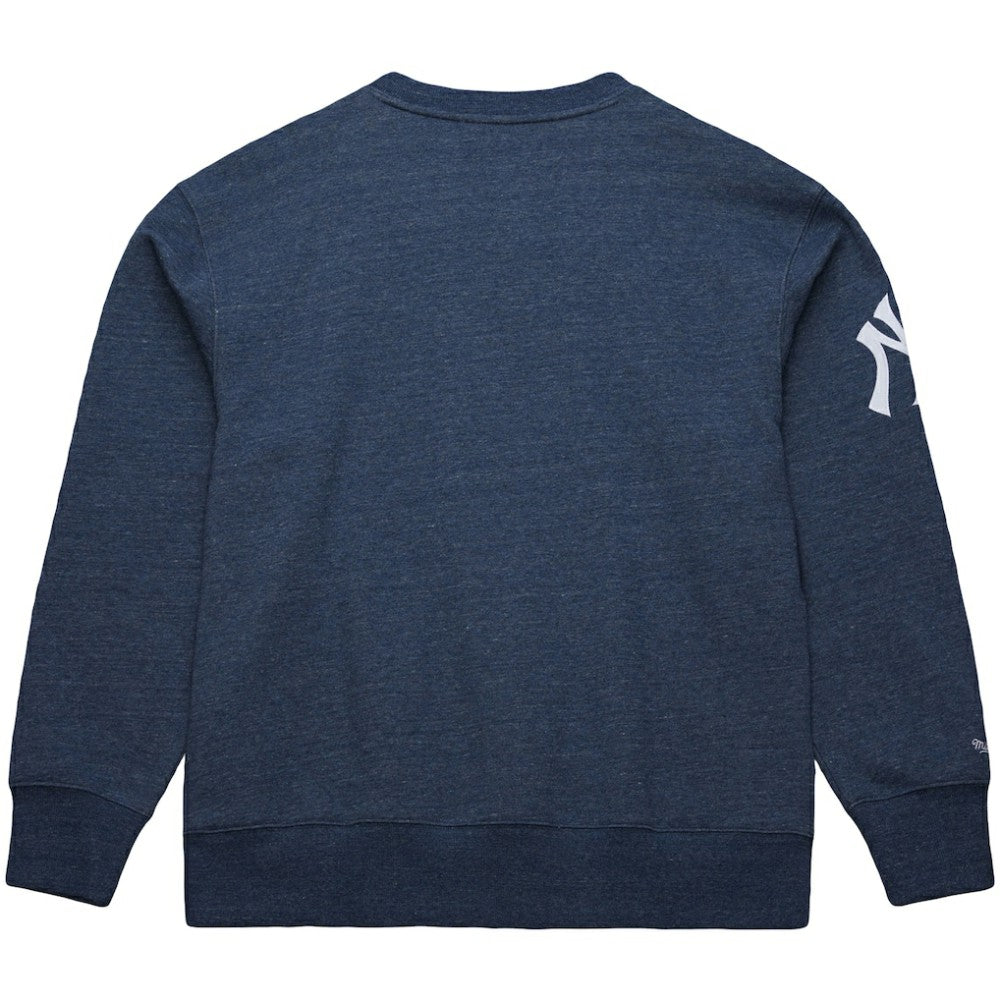 Derek Jeter New York Yankees Legends Collection Vintage Logo Fleece Name & Number Pullover Sweatshirt - Heather Navy | Mitchell & Ness