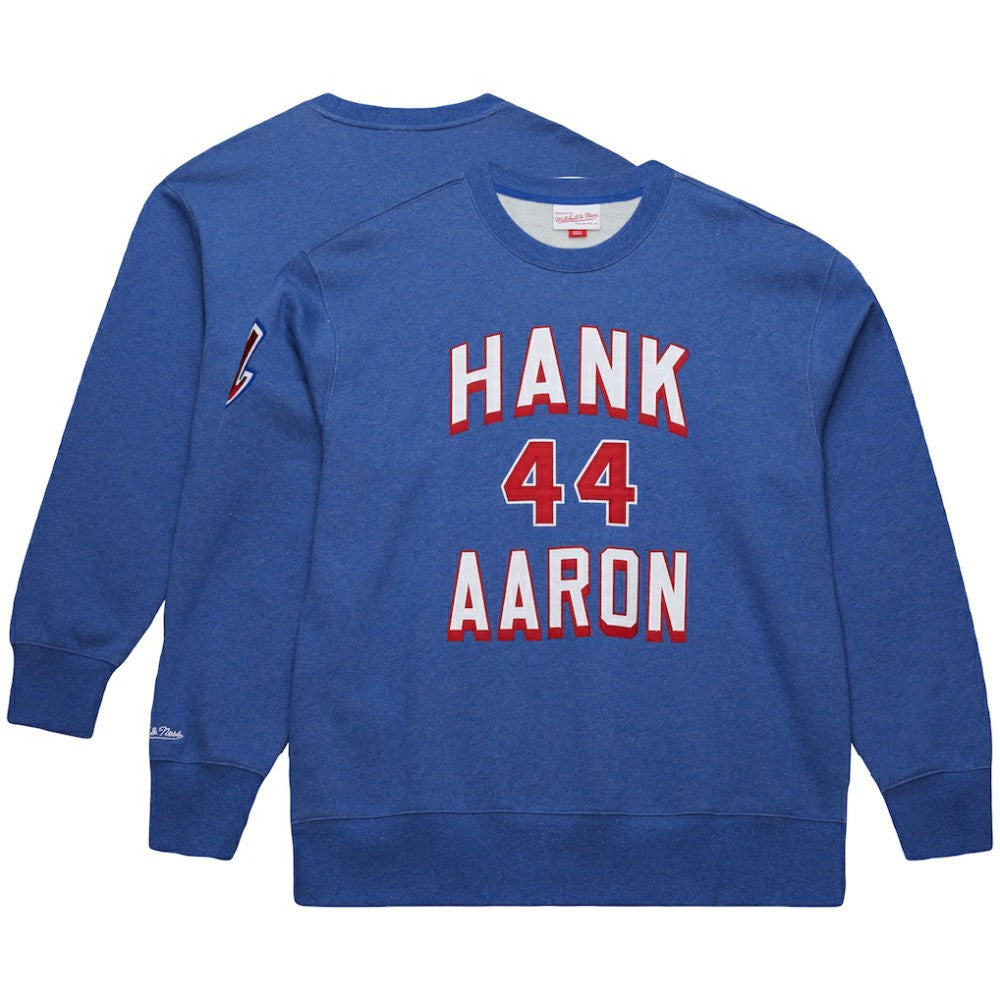 Hank Aaron Atlanta Braves Legends Collection Vintage Logo Fleece Name & Number Pullover Sweatshirt - Royal | Mitchell & Ness