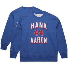 Hank Aaron Atlanta Braves Legends Collection Vintage Logo Fleece Name & Number Pullover Sweatshirt - Royal | Mitchell & Ness