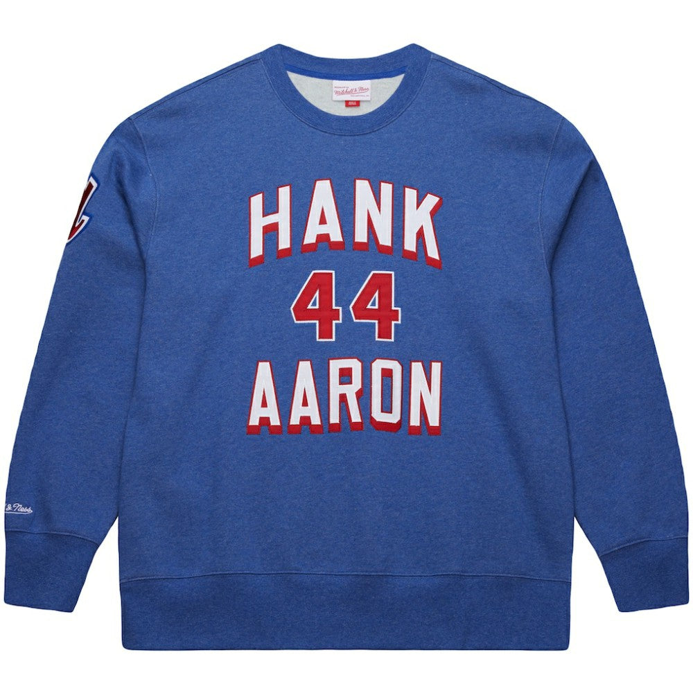 Hank Aaron Atlanta Braves Legends Collection Vintage Logo Fleece Name & Number Pullover Sweatshirt - Royal | Mitchell & Ness