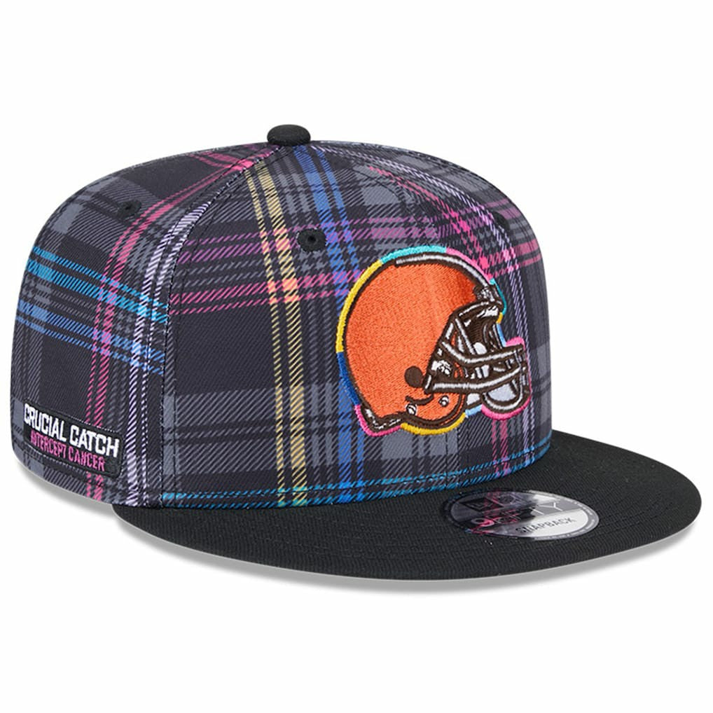 Cleveland Browns New Era 2024 NFL Crucial Catch Plaid 9FIFTY Snapback Hat - Black cheap