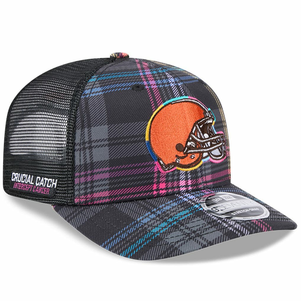 Cleveland Browns New Era 2024 NFL Crucial Catch Plaid 9SEVENTY Trucker Snapback Hat - Black online