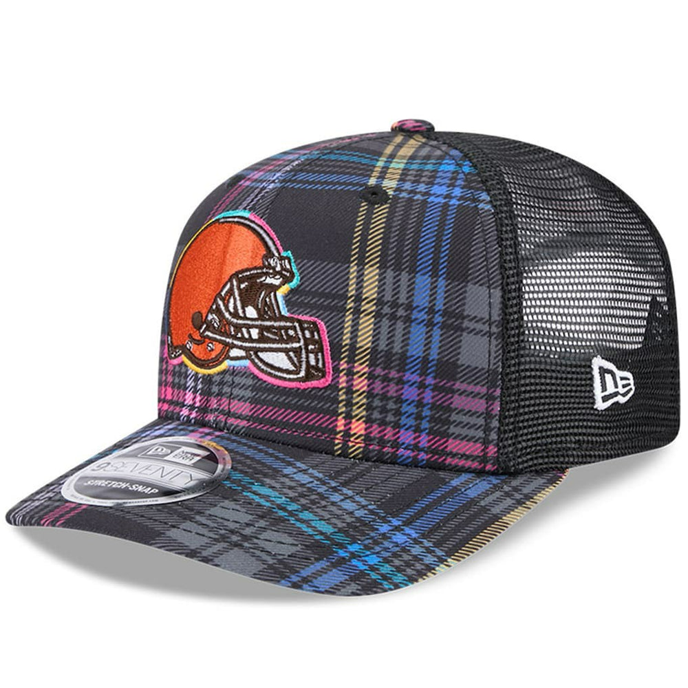 Cleveland Browns New Era 2024 NFL Crucial Catch Plaid 9SEVENTY Trucker Snapback Hat - Black online