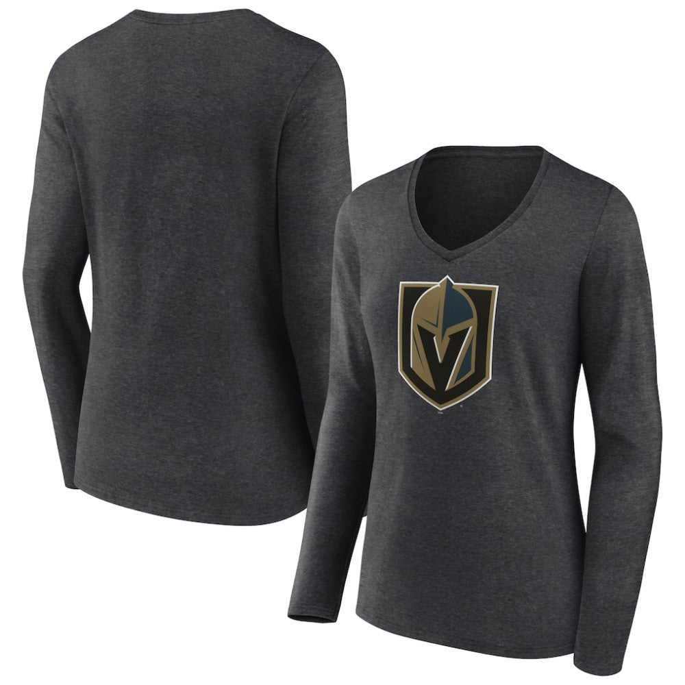 Vegas Golden Knights Women's Primary Logo Long Sleeve V-Neck T-Shirt Charcoal