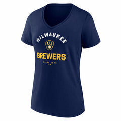 Milwaukee Brewers Logo Athletic Women's Unrivaled V-Neck T-Shirt - Navy