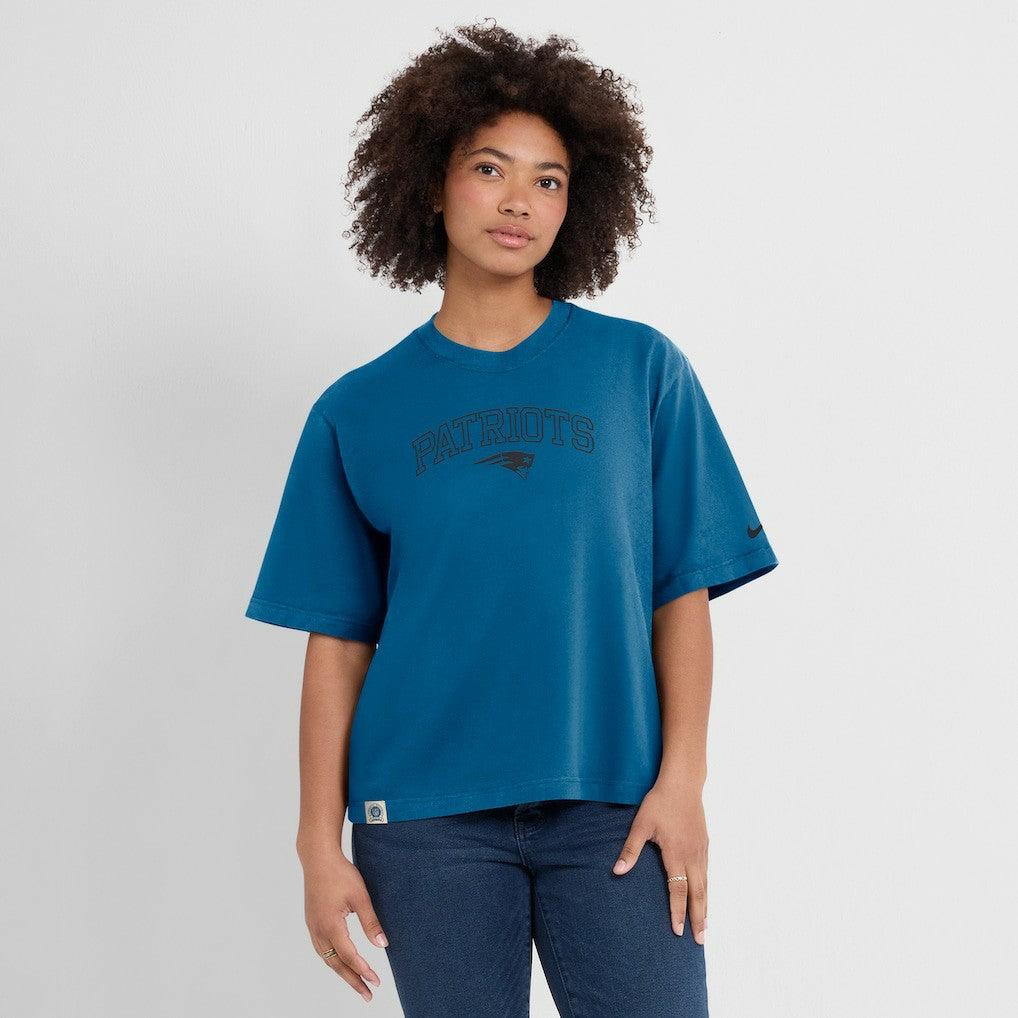 New England Patriots Women's Glory Arch Boxy T-Shirt - Blue | Nike for sale