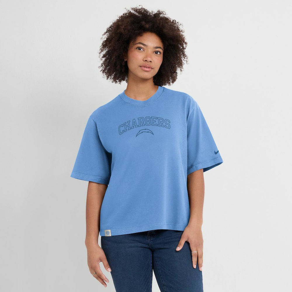 Los Angeles Chargers Women's Glory Arch Boxy T-Shirt - Powder Blue | Nike for sale