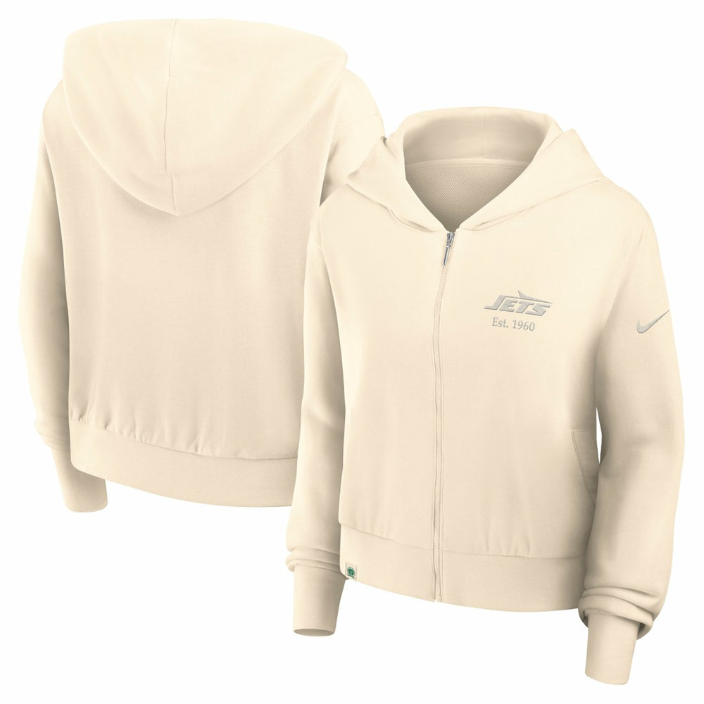 New York Jets Women's Glory Cropped Full-Zip Hoodie - Cream | Nike outlet