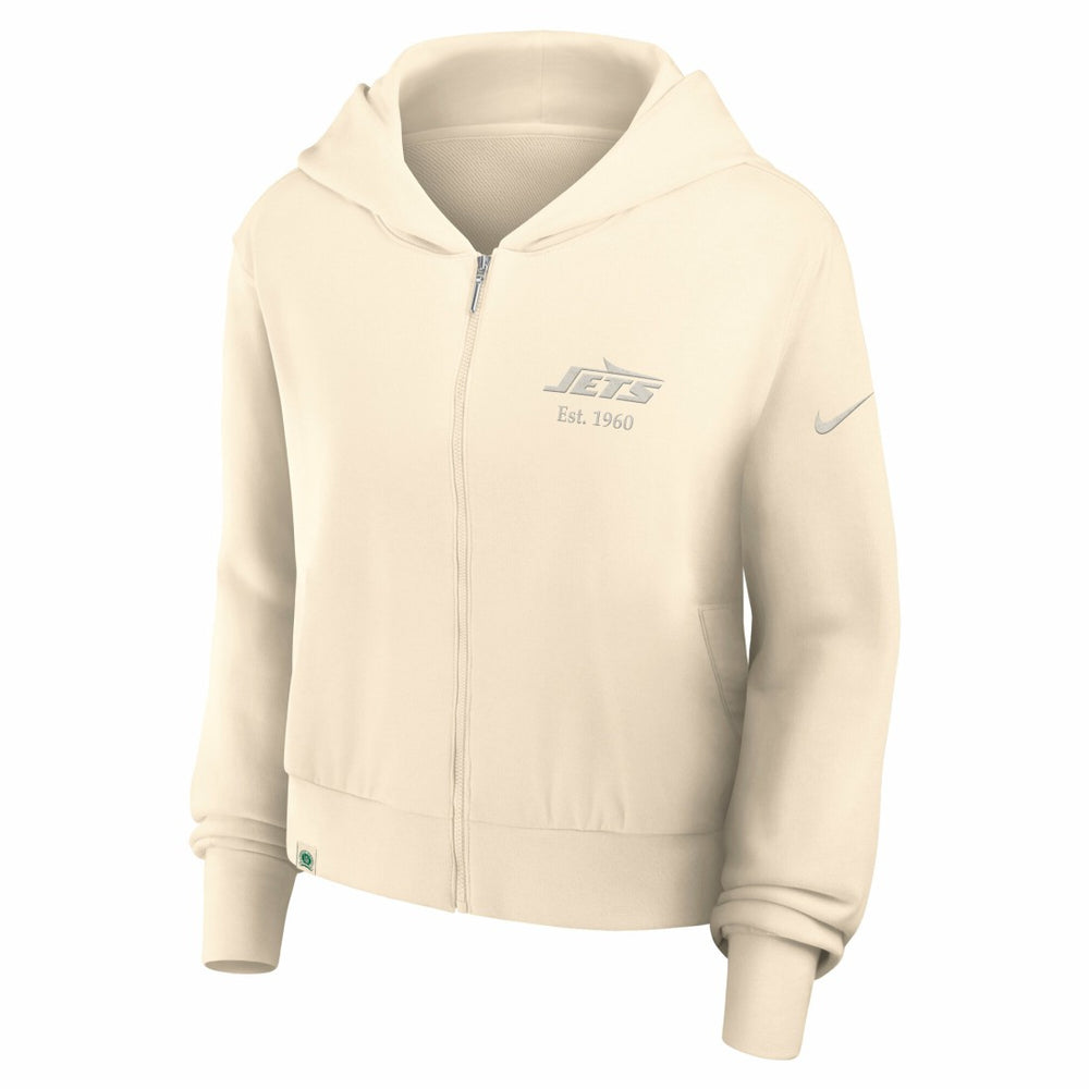 New York Jets Women's Glory Cropped Full-Zip Hoodie - Cream | Nike outlet