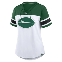 New York Jets Women's Athena Rhinestone Lace-Up V-Neck T-Shirt - White/Green sale