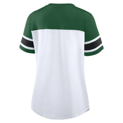 New York Jets Women's Athena Rhinestone Lace-Up V-Neck T-Shirt - White/Green sale