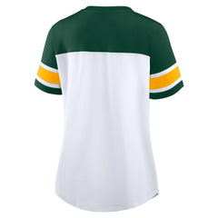Green Bay Packers Women's Athena Rhinestone Lace-Up V-Neck T-Shirt - White/Green discount