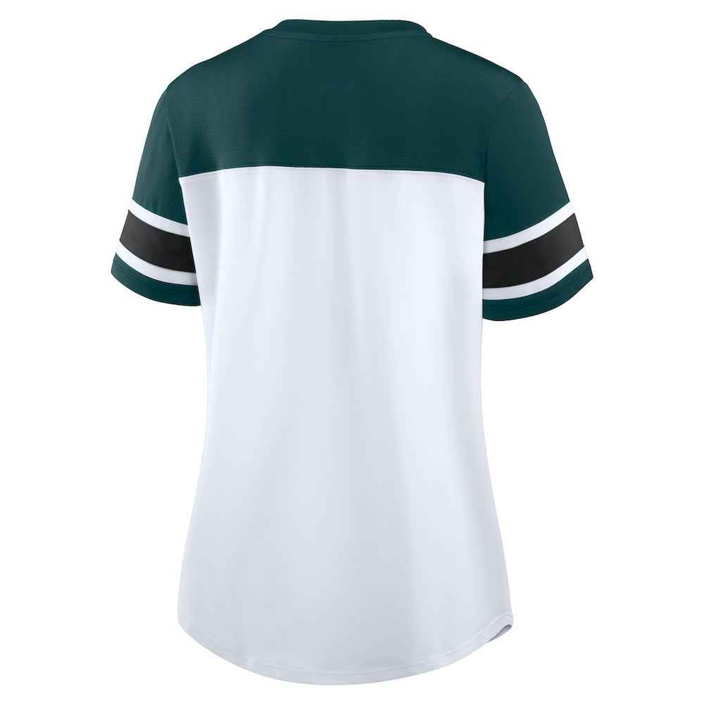 Philadelphia Eagles Women's Athena Rhinestone Lace-Up V-Neck T-Shirt - White/Midnight Green online
