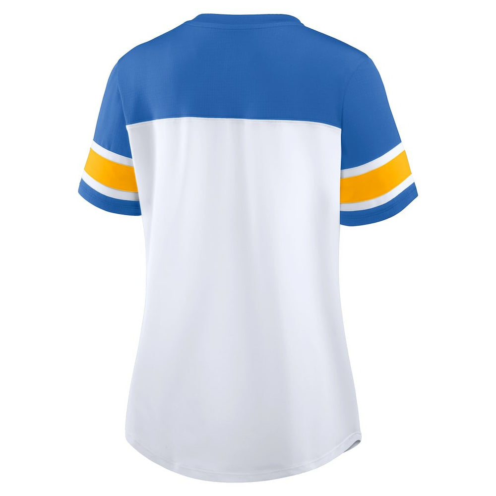 Los Angeles Chargers Women's Athena Rhinestone Lace-Up V-Neck T-Shirt - White/Powder Blue online