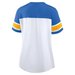 Los Angeles Chargers Women's Athena Rhinestone Lace-Up V-Neck T-Shirt - White/Powder Blue online