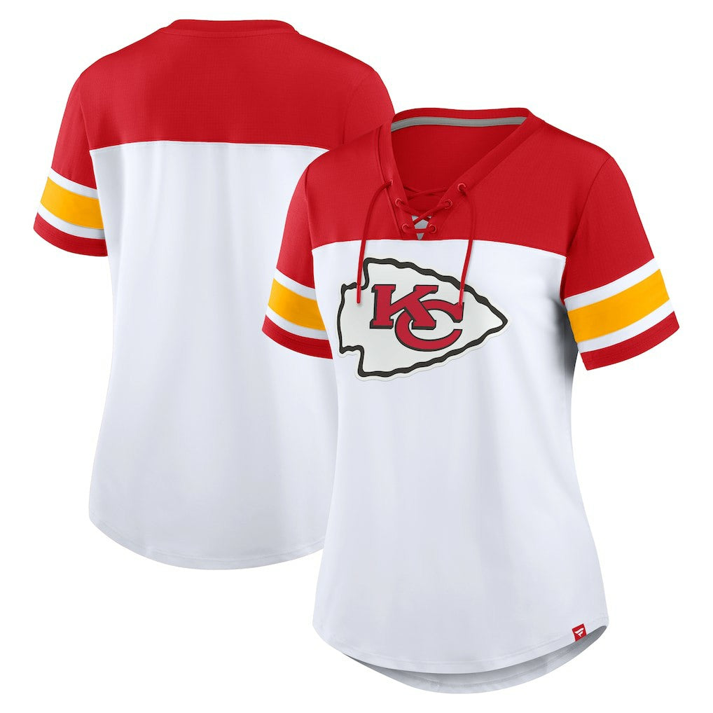 Kansas City Chiefs Women's Athena Lace-Up V-Neck T-Shirt - White/Red cheap