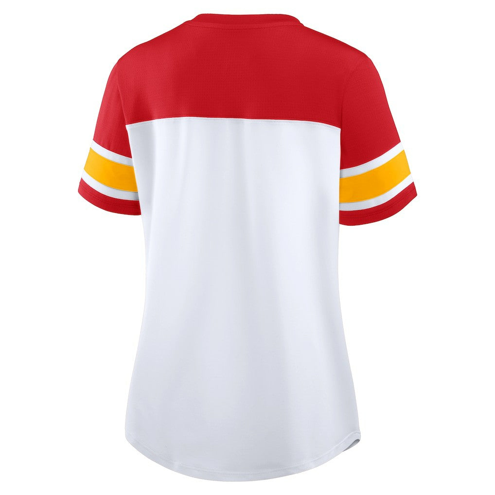 Kansas City Chiefs Women's Athena Lace-Up V-Neck T-Shirt - White/Red cheap
