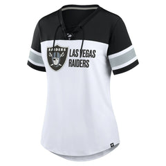 Las Vegas Raiders Women's Athena Lace-Up V-Neck T-Shirt - White/Black for sale