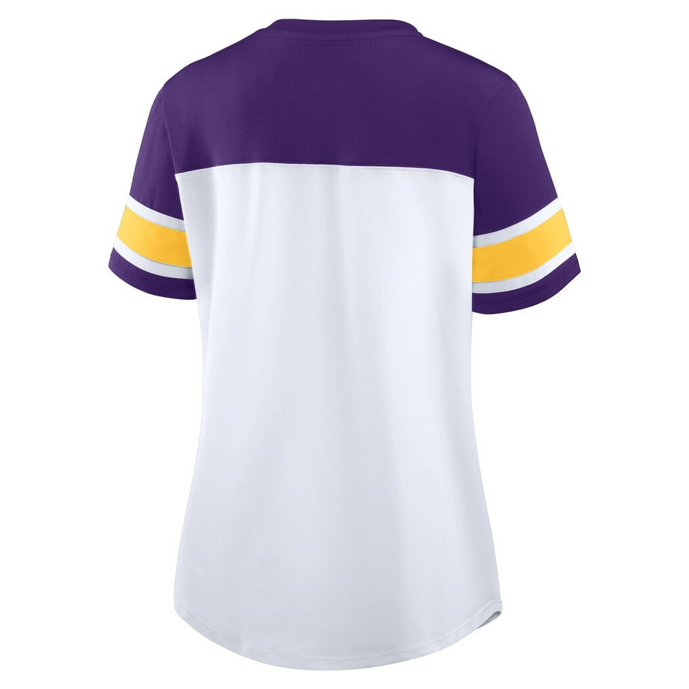 Minnesota Vikings Women's Athena Rhinestone Lace-Up V-Neck T-Shirt - White/Purple sale