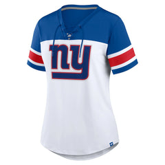 New York Giants Women's Athena Rhinestone Lace-Up V-Neck T-Shirt - White/Royal cheap