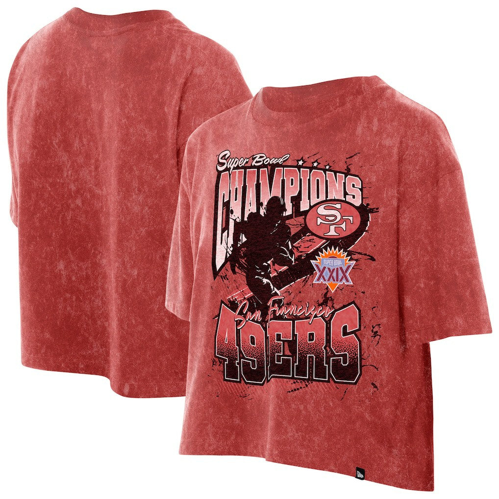 San Francisco 49ers New Era Women's Cropped Boxy Sport Classics Mineral Wash T-Shirt - Scarlet outlet