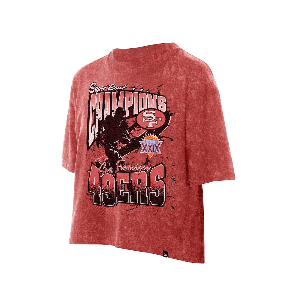San Francisco 49ers New Era Women's Cropped Boxy Sport Classics Mineral Wash T-Shirt - Scarlet outlet