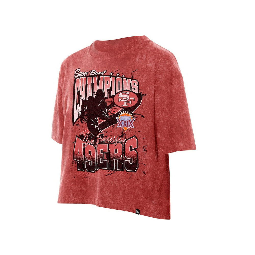 San Francisco 49ers New Era Women's Cropped Boxy Sport Classics Mineral Wash T-Shirt - Scarlet outlet