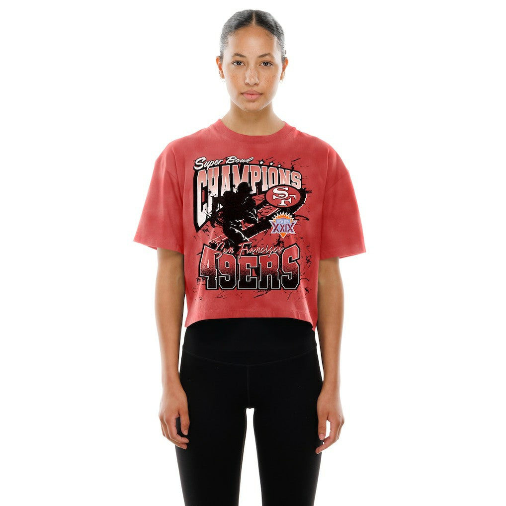 San Francisco 49ers New Era Women's Cropped Boxy Sport Classics Mineral Wash T-Shirt - Scarlet outlet