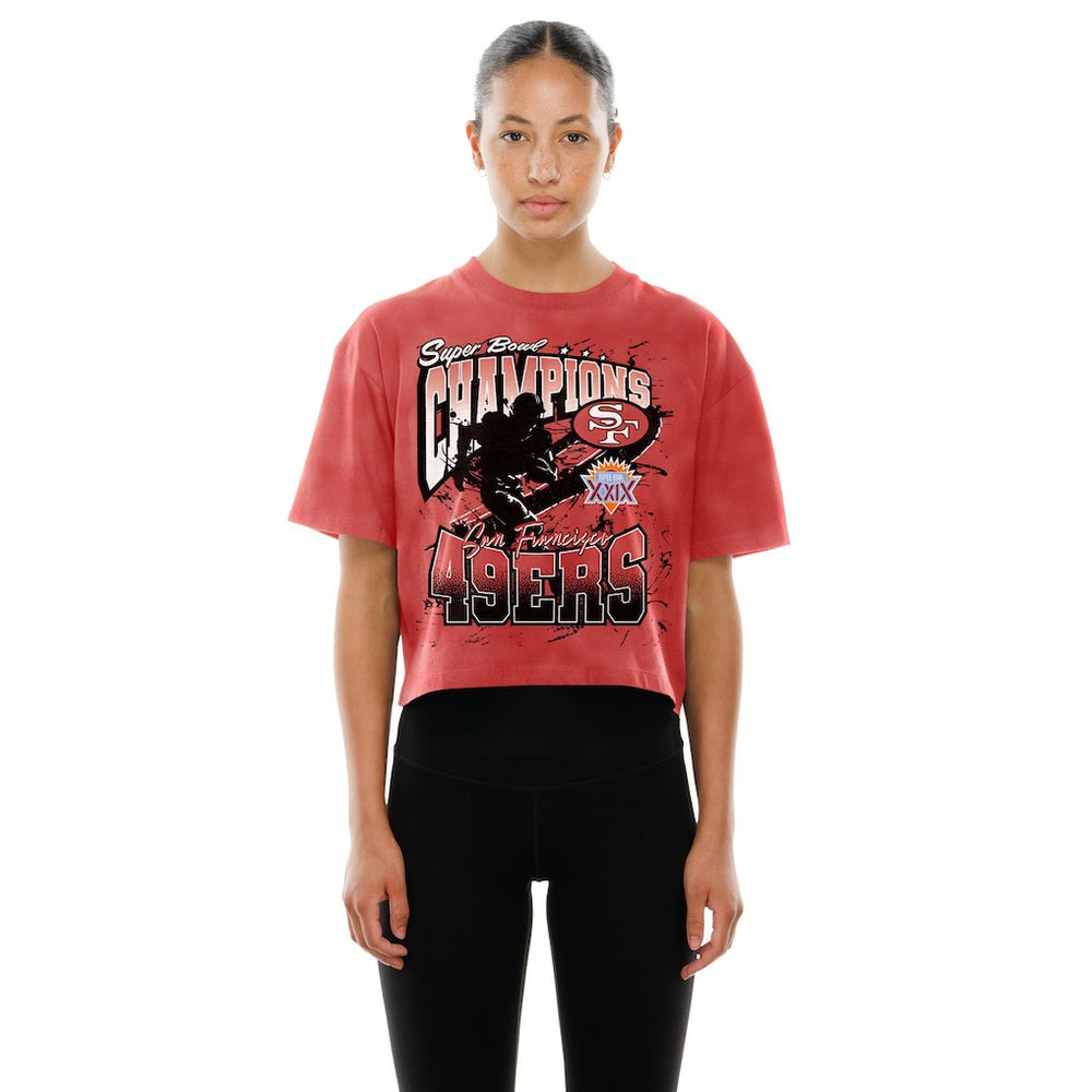 San Francisco 49ers New Era Women's Cropped Boxy Sport Classics Mineral Wash T-Shirt - Scarlet outlet